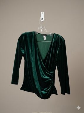 MSK Deep Emerald Velvet Surplice Long Sleeve Top